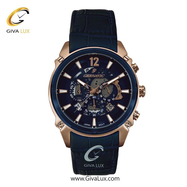 ساعت مچی اورجینال مردانه گرناویک سه موتوره کرنوگراف رزگلد | آبی| سرمه ای| کد رفرنس G467