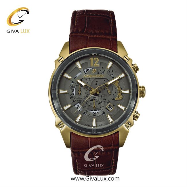 ساعت مچی اورجینال مردانه گرناویک سه موتوره کرنوگراف طلایی | قهوه ای| طوسی| کد رفرنس G467