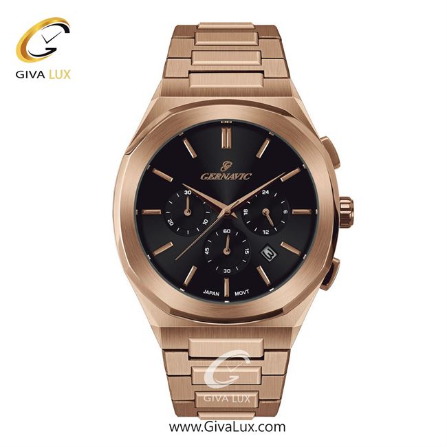 ساعت مچی اورجینال مردانه گرناویک سه موتوره کرنوگراف رزگلد | رزگلد| مشکی| کد رفرنس G468