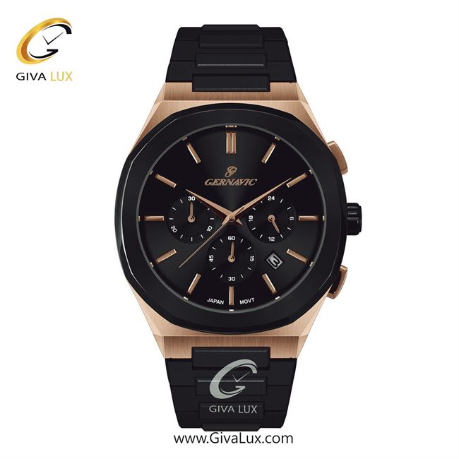 ساعت مچی اورجینال مردانه گرناویک سه موتوره کرنوگراف رزگلد | مشکی| مشکی| کد رفرنس G468