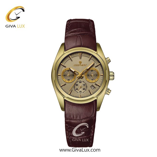 ساعت مچی اورجینال زنانه گرناویک سه موتوره کرنوگراف طلایی | قهوه ای| شامپاینی| کد رفرنس G478