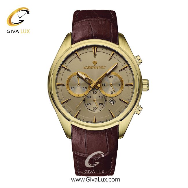 ساعت مچی اورجینال مردانه گرناویک سه موتوره کرنوگراف طلایی | قهوه ای| شامپاینی| کد رفرنس G478