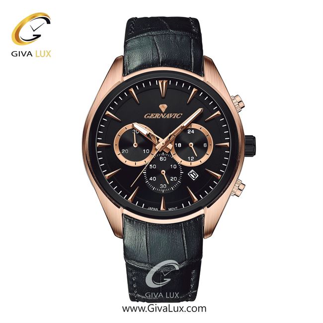 ساعت مچی اورجینال مردانه گرناویک سه موتوره کرنوگراف رزگلد | مشکی| مشکی| کد رفرنس G478