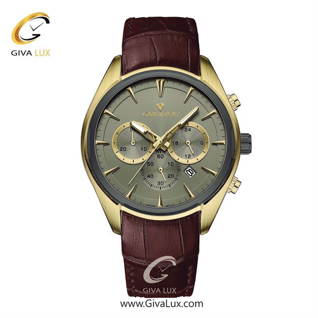 ساعت مچی اورجینال مردانه گرناویک سه موتوره کرنوگراف طلایی | قهوه ای| خاکی| کد رفرنس G478
