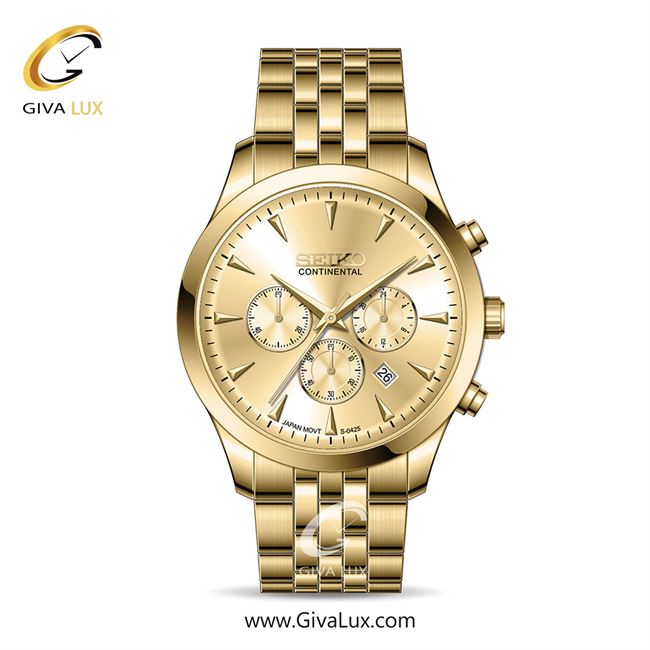 ساعت مچی اورجینال مردانه سیکو (کانتیننتال) | Seiko (Continental)  سه موتوره کرنوگراف طلایی | طلایی| طلایی| کد رفرنس 0425