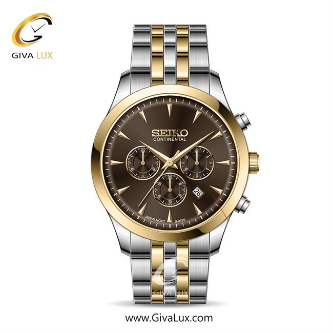 ساعت مچی اورجینال مردانه سیکو (کانتیننتال) | Seiko (Continental)  سه موتوره کرنوگراف طلایی | طلایی-نقره ای| قهوه ای| کد رفرنس 0425