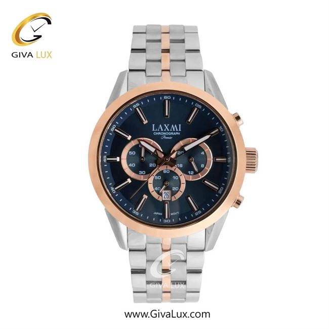 ساعت مچی اورجینال مردانه لاکسمی سه موتوره کرنوگراف رزگلد | رزگلد-نقره ای| سرمه ای| کد رفرنس 8543-18G
