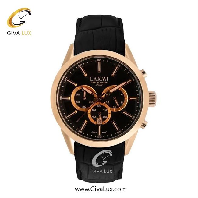 ساعت مچی اورجینال مردانه لاکسمی سه موتوره کرنوگراف رزگلد | مشکی| مشکی| کد رفرنس 8543-2G