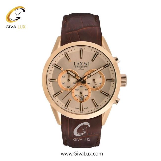 ساعت مچی اورجینال مردانه لاکسمی سه موتوره کرنوگراف رزگلد | قهوه ای| رزگلد| کد رفرنس 8543-6G