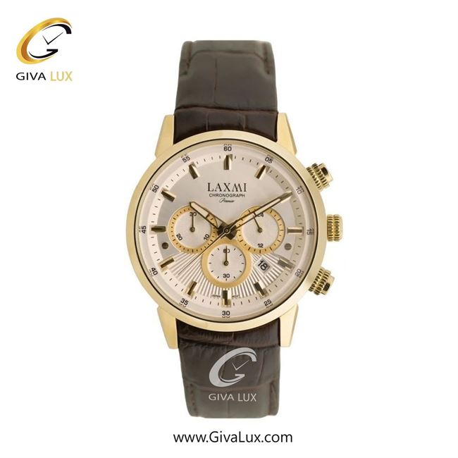 ساعت مچی اورجینال مردانه لاکسمی سه موتوره کرنوگراف طلایی | قهوه ای| شامپاینی| کد رفرنس 8546-12G