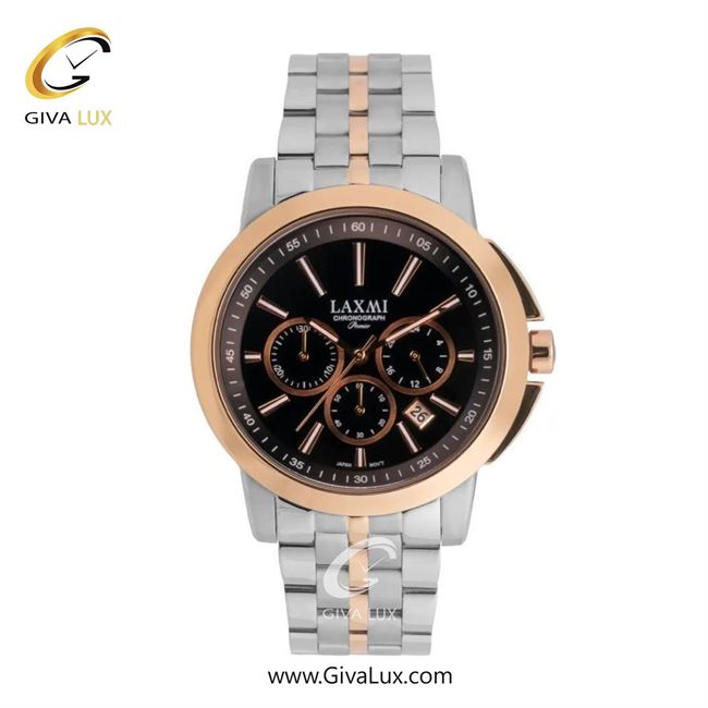 ساعت مچی اورجینال مردانه لاکسمی سه موتوره کرنوگراف رزگلد | نقره ای-رزگلد| مشکی| کد رفرنس 8552-7G