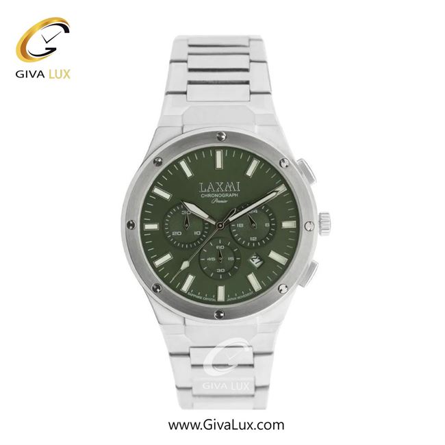 ساعت مچی اورجینال مردانه لاکسمی سه موتوره کرنوگراف نقره ای | نقره ای| سبز یشمی تیره| کد رفرنس 8568-4G
