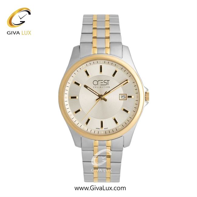 ساعت مچی اورجینال مردانه کرست طلایی | طلایی-نقره ای| کرم| کد رفرنس Crest 9057-6