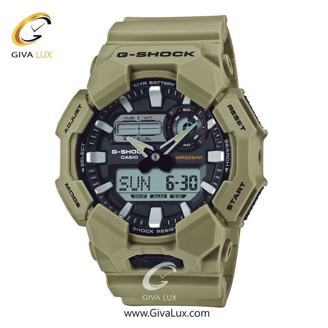 ساعت مچی اورجینال مردانه کاسیو Casio دو زمانه خاکی | خاکی| مشکی-طوسی| کد رفرنس جی شاک G-Shock GA-010-5ADR