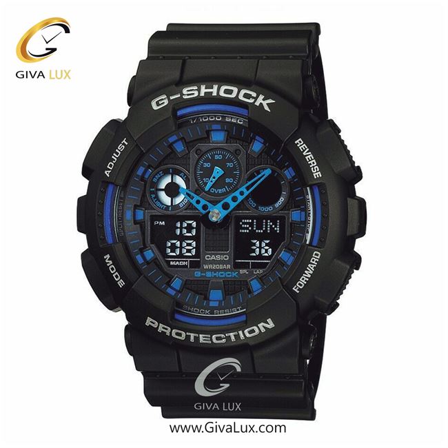 ساعت مچی اورجینال مردانه کاسیو Casio دو زمانه مشکی | مشکی| آبی-مشکی| کد رفرنس جی شاک G-Shock GA-100-1A2