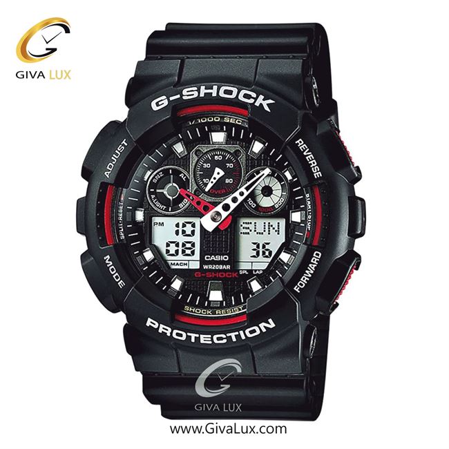 ساعت مچی اورجینال مردانه کاسیو Casio دو زمانه مشکی | مشکی| مشکی| کد رفرنس جی شاک G-Shock GA-100-1A4
