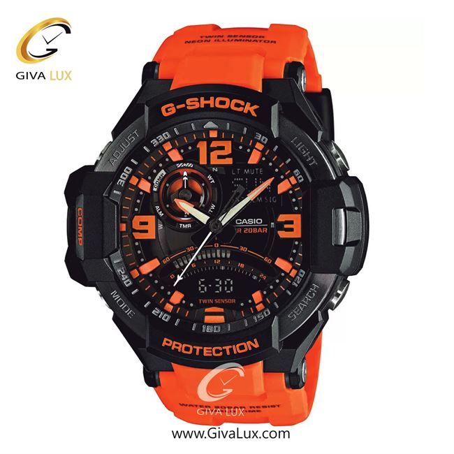 ساعت مچی اورجینال مردانه کاسیو Casio دو زمانه مشکی | نارنجی| مشکی| کد رفرنس جی شاک G-Shock GA-1000-4ADR