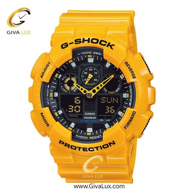 ساعت مچی اورجینال مردانه کاسیو Casio دو زمانه زرد | زرد| مشکی| کد رفرنس جی شاک G-Shock GA-100A-9ADR