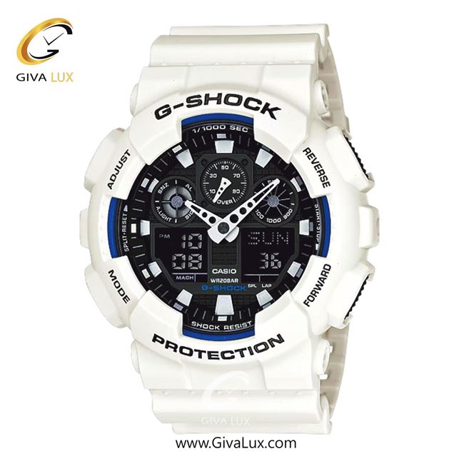 ساعت مچی اورجینال مردانه کاسیو Casio دو زمانه سفید | سفید| مشکی| کد رفرنس جی شاک G-Shock GA-100B-7ADR