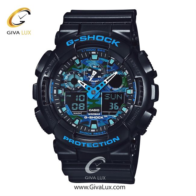 ساعت مچی اورجینال مردانه کاسیو Casio دو زمانه سرمه ای | سرمه ای| چریکی-سبز-آبی| کد رفرنس جی شاک G-Shock GA-100CB-1ADF