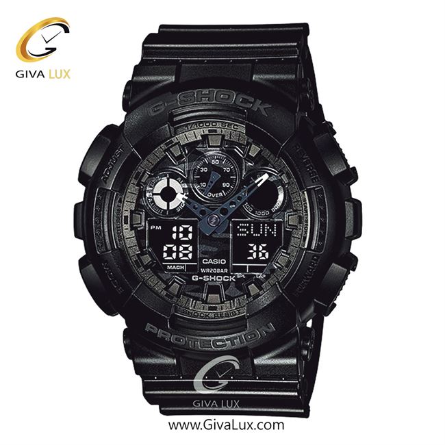 ساعت مچی اورجینال مردانه کاسیو Casio دو زمانه مشکی | مشکی| مشکی| کد رفرنس جی شاک G-Shock GA-100CF-1ADR