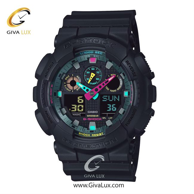 ساعت مچی اورجینال مردانه کاسیو Casio دو زمانه مشکی | مشکی| سبز یشمی تیره| کد رفرنس جی شاک G-Shock GA-100MF-1ADR
