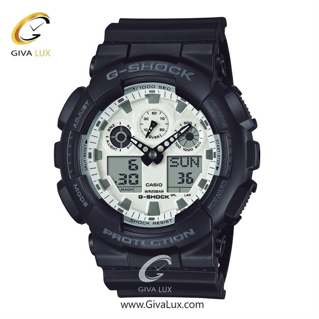 ساعت مچی اورجینال مردانه کاسیو Casio دو زمانه مشکی | مشکی| سفید| کد رفرنس جی شاک G-Shock GA-100WD-1ADR