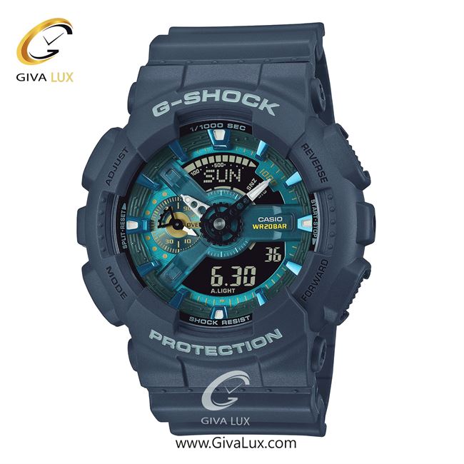 ساعت مچی اورجینال مردانه کاسیو Casio دو زمانه طوسی | طوسی| سبزآبی| کد رفرنس جی شاک G-Shock GA-110AS-2A