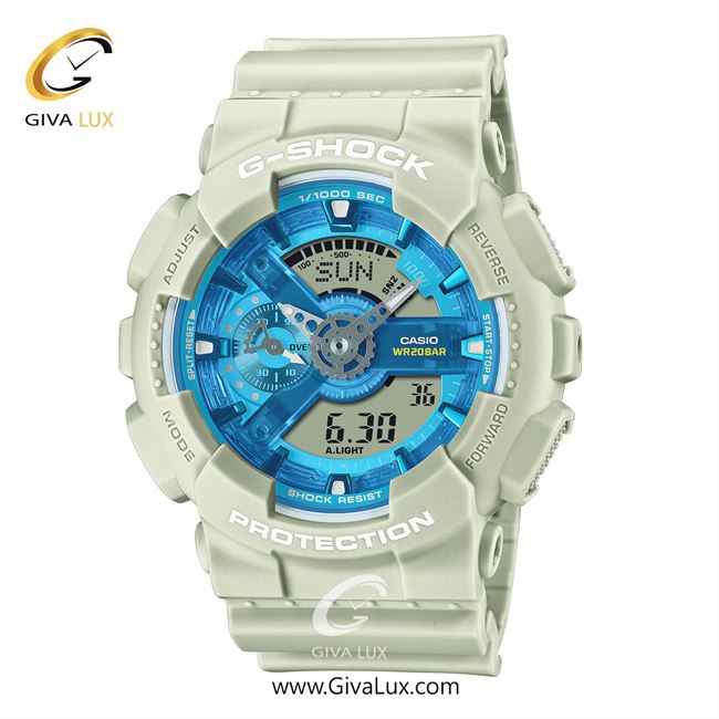 ساعت مچی اورجینال مردانه کاسیو Casio دو زمانه سفید | سفید| آبی| کد رفرنس جی شاک G-Shock GA-110AS-5A