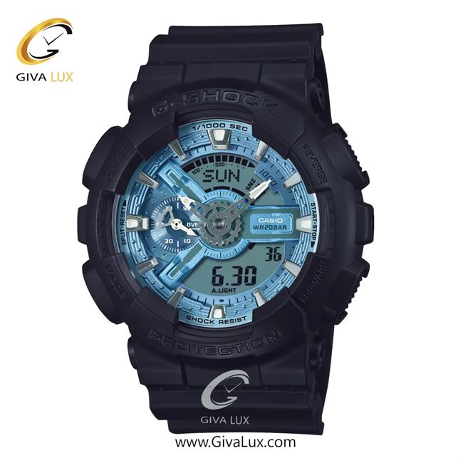 ساعت مچی اورجینال مردانه کاسیو Casio دو زمانه مشکی | مشکی| آبی| کد رفرنس جی شاک G-Shock GA-110CD-1A2DR