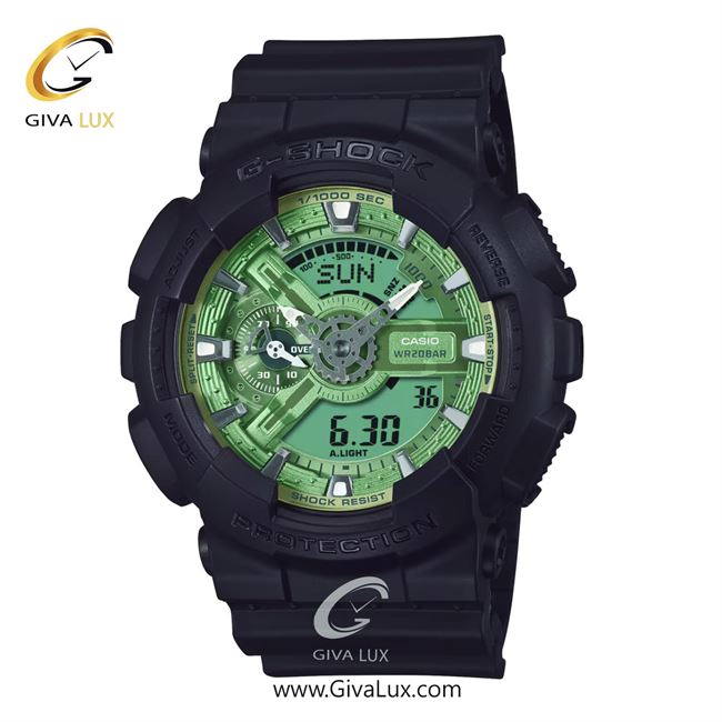 ساعت مچی اورجینال مردانه کاسیو Casio دو زمانه مشکی | مشکی| سبز| کد رفرنس جی شاک G-Shock GA-110CD-1A3DR