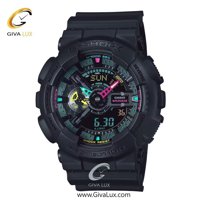 ساعت مچی اورجینال مردانه کاسیو Casio دو زمانه مشکی | مشکی| سبز یشمی تیره-مشکی| کد رفرنس جی شاک G-Shock GA-110MF-1ADR