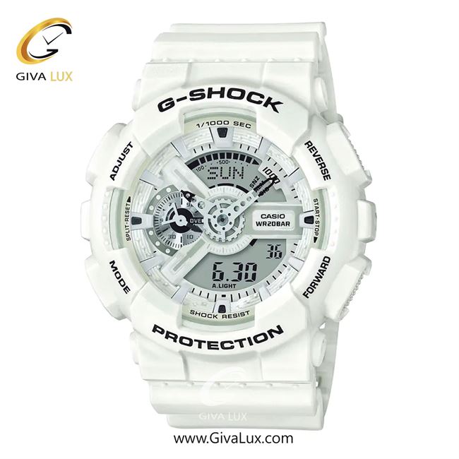 ساعت مچی اورجینال مردانه کاسیو Casio دو زمانه سفید | سفید| سفید| کد رفرنس جی شاک G-Shock GA-110MW-7ADR
