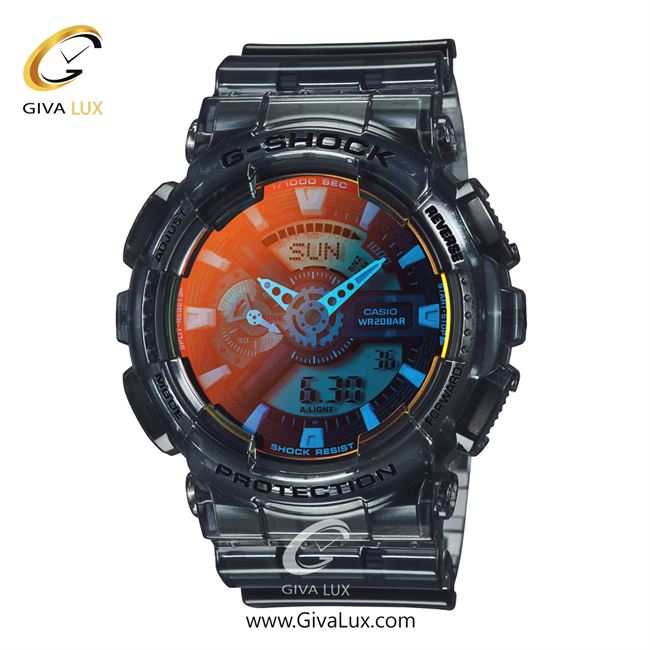 ساعت مچی اورجینال مردانه کاسیو Casio دو زمانه مشکی | مشکی-شفاف| مشکی| کد رفرنس جی شاک G-Shock GA-110TLS-8ADR
