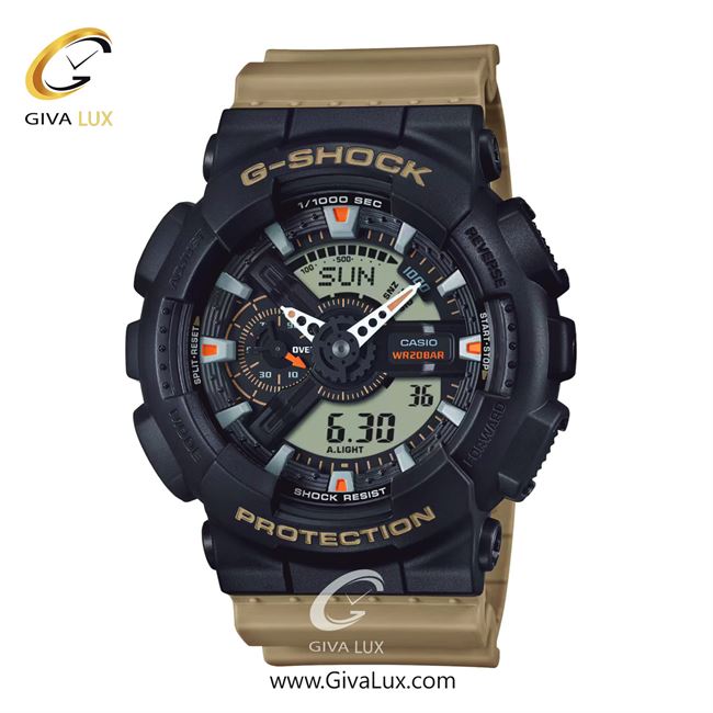 ساعت مچی اورجینال مردانه کاسیو Casio دو زمانه مشکی | خاکی| مشکی| کد رفرنس جی شاک G-Shock GA-110TU-1A5DR
