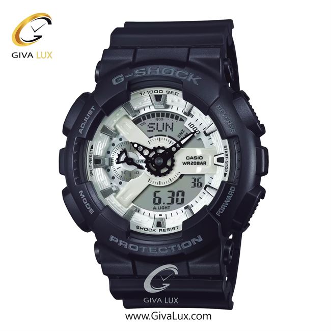 ساعت مچی اورجینال مردانه کاسیو Casio دو زمانه مشکی | مشکی| نقره ای-سفید| کد رفرنس جی شاک G-Shock GA-110WD-1A