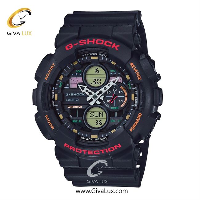 ساعت مچی اورجینال مردانه کاسیو Casio دو زمانه مشکی | مشکی| مشکی| کد رفرنس جی شاک G-Shock GA-140-1A4DR