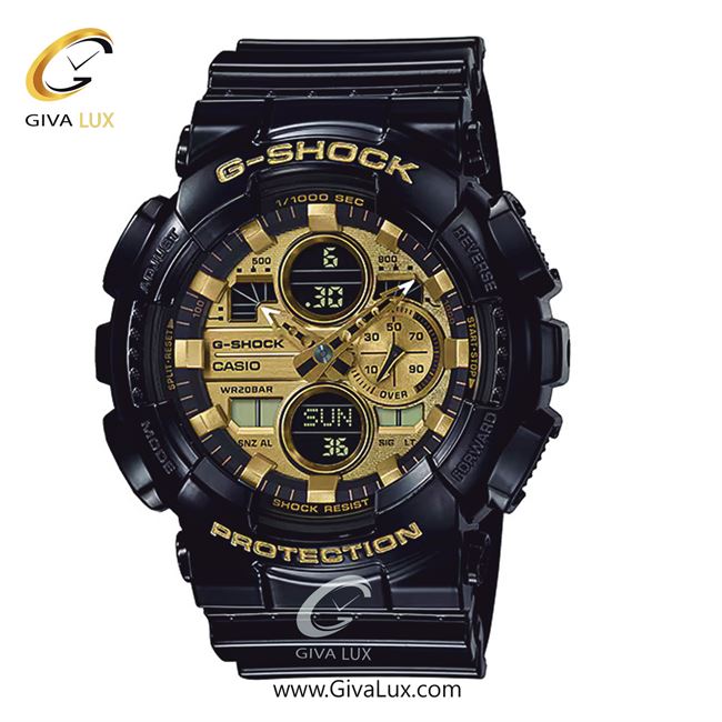 ساعت مچی اورجینال مردانه کاسیو Casio دو زمانه مشکی | مشکی| طلایی| کد رفرنس جی شاک G-Shock GA-140GB-1A1DR