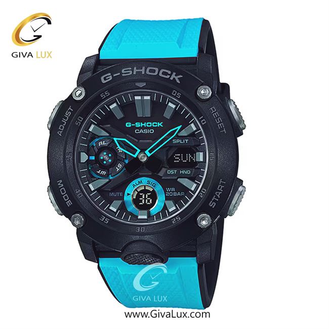 ساعت مچی اورجینال مردانه کاسیو Casio دو زمانه مشکی | آبی| مشکی| کد رفرنس جی شاک G-Shock GA-2000-1A2DR