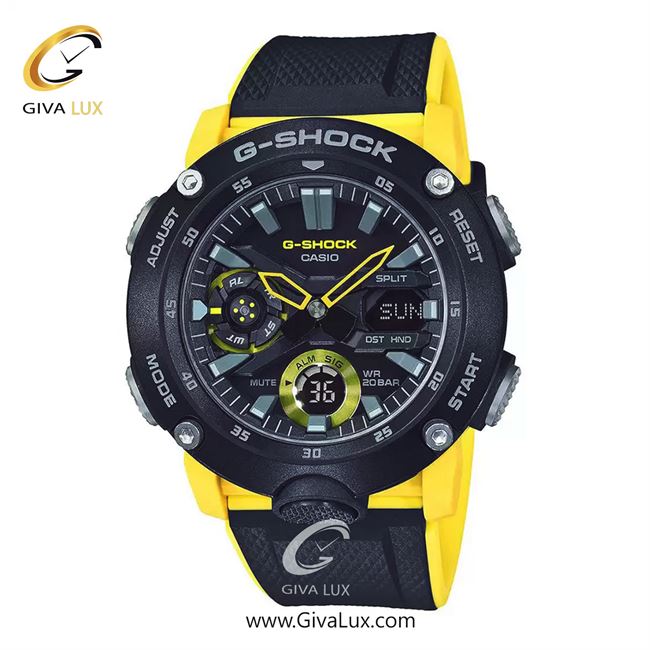 ساعت مچی اورجینال مردانه کاسیو Casio دو زمانه مشکی | زرد-مشکی| مشکی| کد رفرنس جی شاک G-Shock GA-2000-1A9