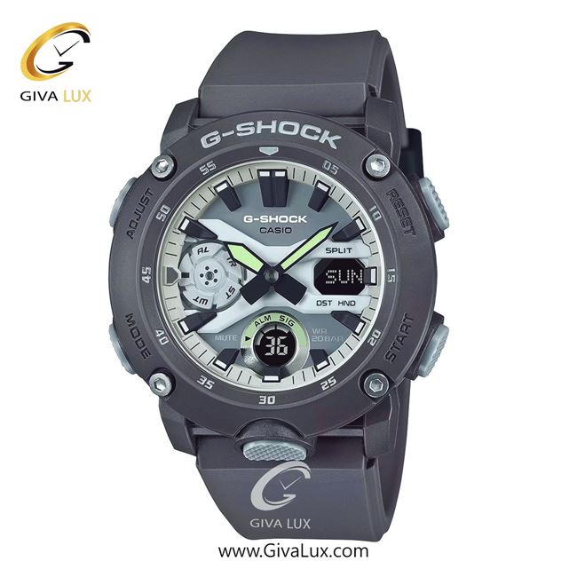 ساعت مچی اورجینال مردانه کاسیو Casio دو زمانه طوسی | طوسی| طوسی| کد رفرنس جی شاک G-Shock GA-2000HD-8ADR