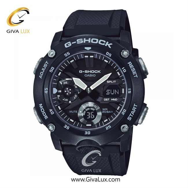 ساعت مچی اورجینال مردانه کاسیو Casio دو زمانه مشکی | مشکی| مشکی| کد رفرنس جی شاک G-Shock GA-2000S-1ADR