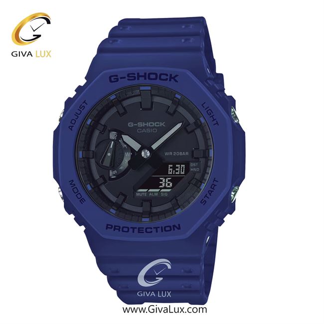 ساعت مچی اورجینال مردانه کاسیو Casio دو زمانه آبی کاربنی | آبی کاربنی| مشکی| کد رفرنس جی شاک G-Shock GA-2100-2A2DR