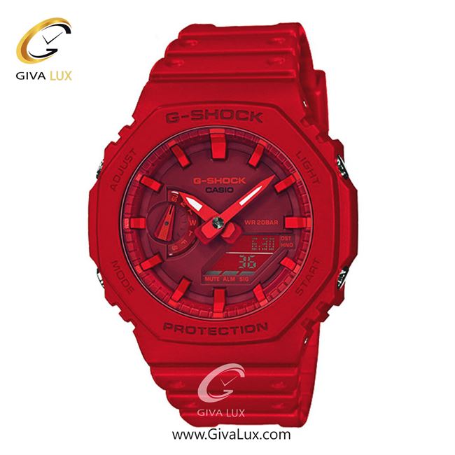 ساعت مچی اورجینال مردانه کاسیو Casio دو زمانه قرمز | قرمز| قرمز| کد رفرنس جی شاک G-Shock GA-2100-4ADR