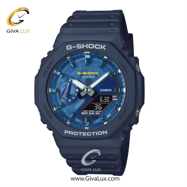 ساعت مچی اورجینال مردانه کاسیو Casio دو زمانه سرمه ای | سرمه ای| آبی| کد رفرنس جی شاک G-Shock GA-2100AS-2A