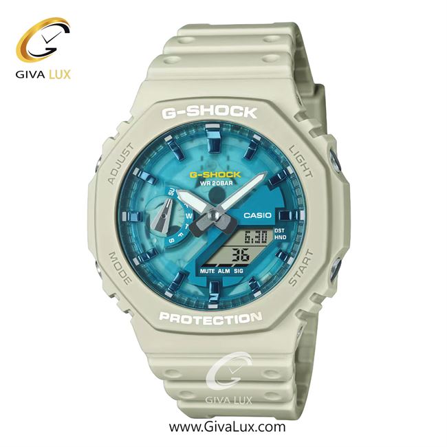 ساعت مچی اورجینال مردانه کاسیو Casio دو زمانه شیری | شیری| آبی| کد رفرنس جی شاک G-Shock GA-2100AS-5A