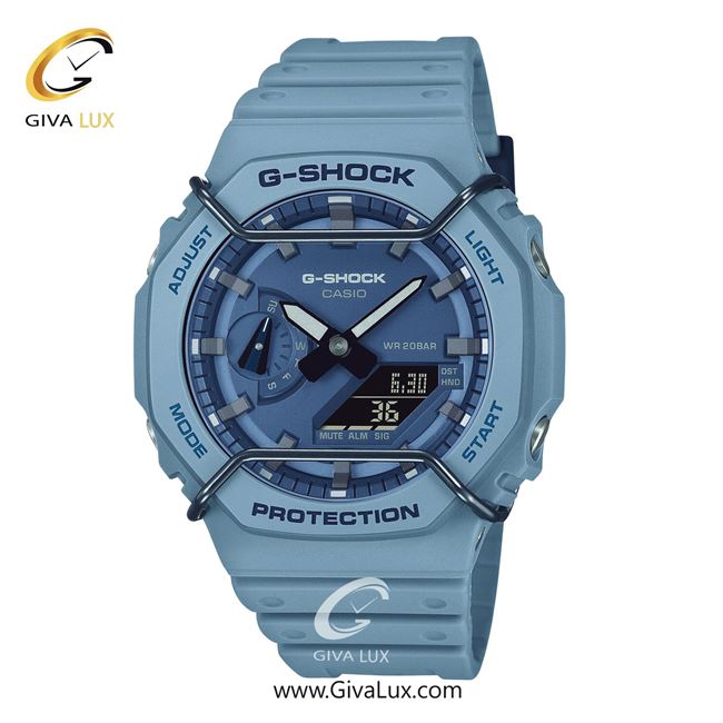 ساعت مچی اورجینال مردانه کاسیو Casio دو زمانه آبی خاکستری | آبی خاکستری| آبی خاکستری| کد رفرنس جی شاک G-Shock GA-2100PT-2ADR