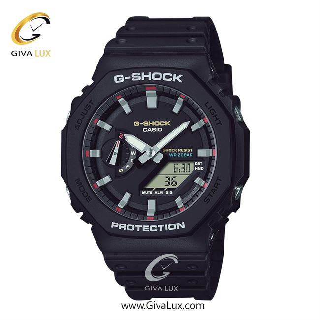 ساعت مچی اورجینال مردانه کاسیو Casio دو زمانه مشکی | مشکی| مشکی| کد رفرنس جی شاک G-Shock GA-2100RL-1ADR