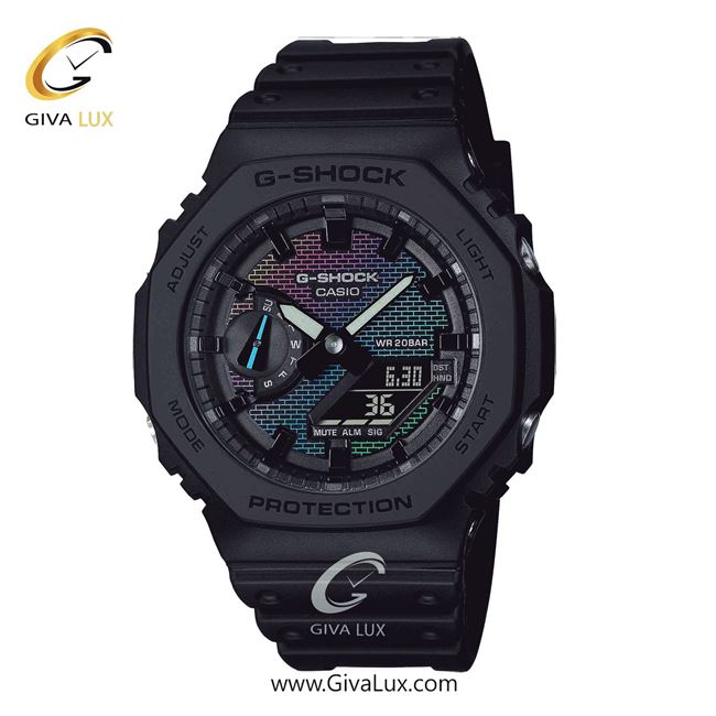 ساعت مچی اورجینال مردانه کاسیو Casio دو زمانه مشکی | مشکی| مشکی| کد رفرنس جی شاک G-Shock GA-2100RW-1A