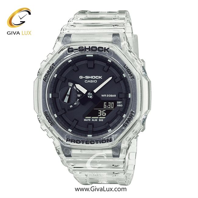 ساعت مچی اورجینال مردانه کاسیو Casio دو زمانه شفاف | شفاف| دودی|تیتانیوم| کد رفرنس جی شاک G-Shock GA-2100SKE-7ADR